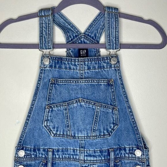 Gap Kids Girls Sz M Medium Wash Distressed Denim Overall Shortalls Washwell $50 - Picture 3 of 11